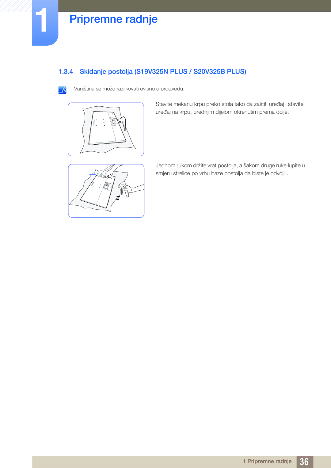 Samsung LS22C150NS/EN, LS19C150FS/EN, LS22B150NS/EN manual Skidanje postolja S19V325N Plus / S20V325B Plus 