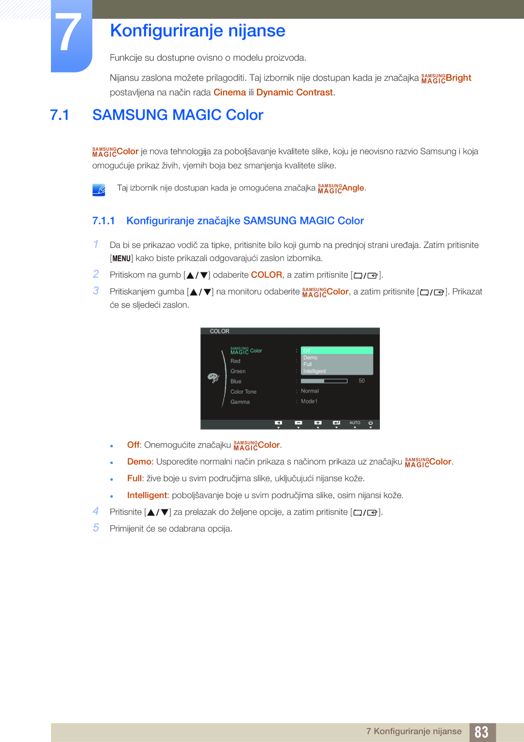 Samsung LS22B150NS/EN, LS22C150NS/EN, LS19C150FS/EN manual Konfiguriranje značajke Samsung Magic Color 