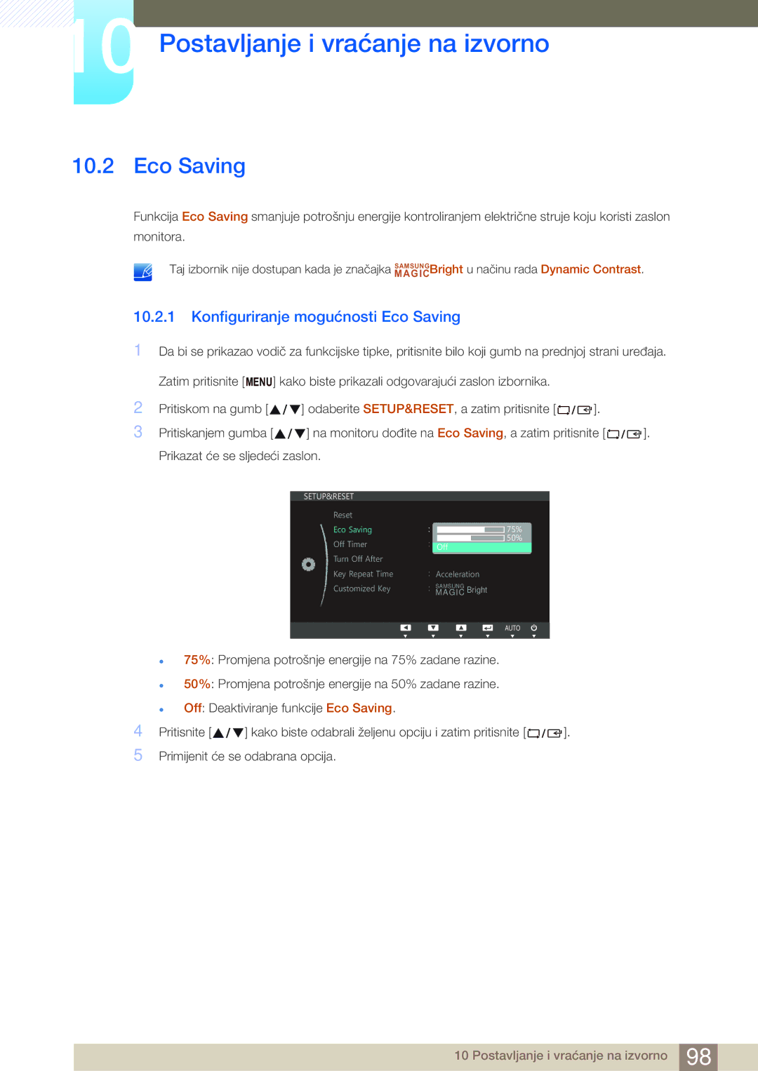 Samsung LS22B150NS/EN, LS22C150NS/EN, LS19C150FS/EN manual Konfiguriranje mogućnosti Eco Saving 