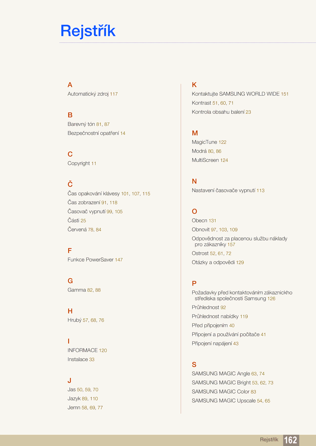 Samsung LS22C150NS/EN, LS22B150NS/EN manual Rejstřík 