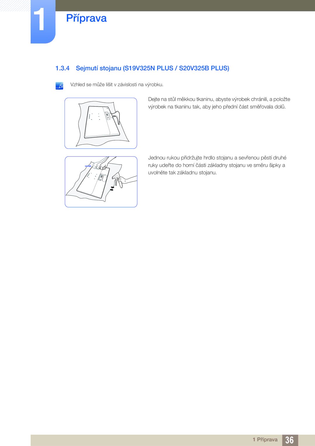 Samsung LS22C150NS/EN, LS22B150NS/EN manual Sejmutí stojanu S19V325N Plus / S20V325B Plus 