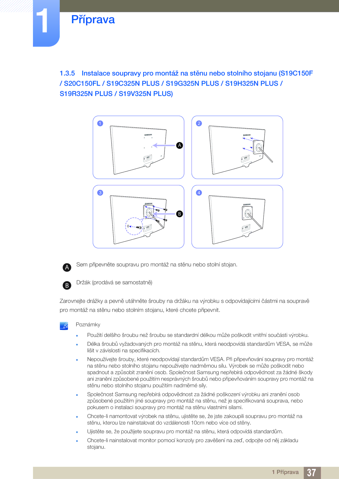 Samsung LS22B150NS/EN, LS22C150NS/EN manual Příprava 