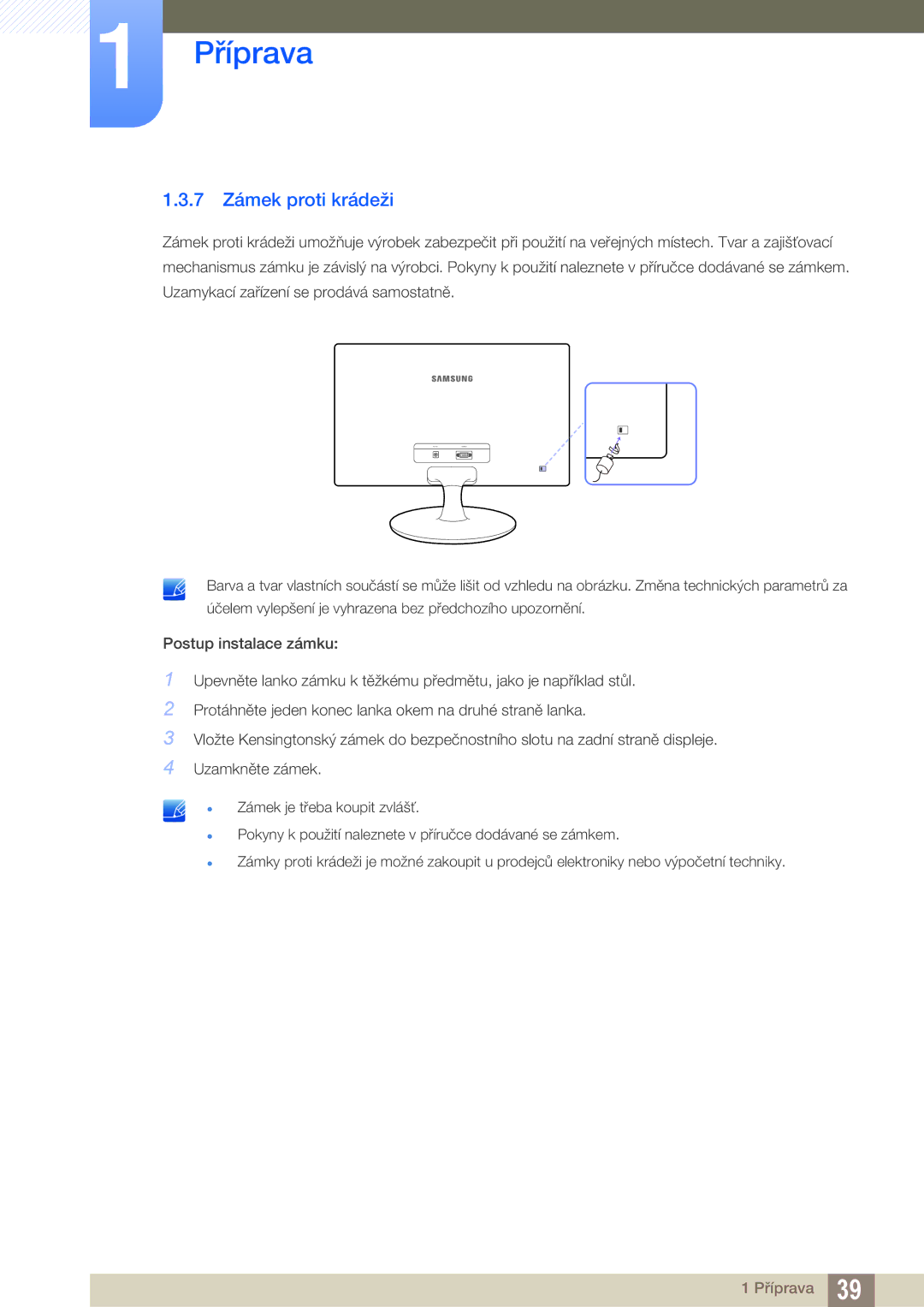 Samsung LS22B150NS/EN, LS22C150NS/EN manual 7 Zámek proti krádeži 