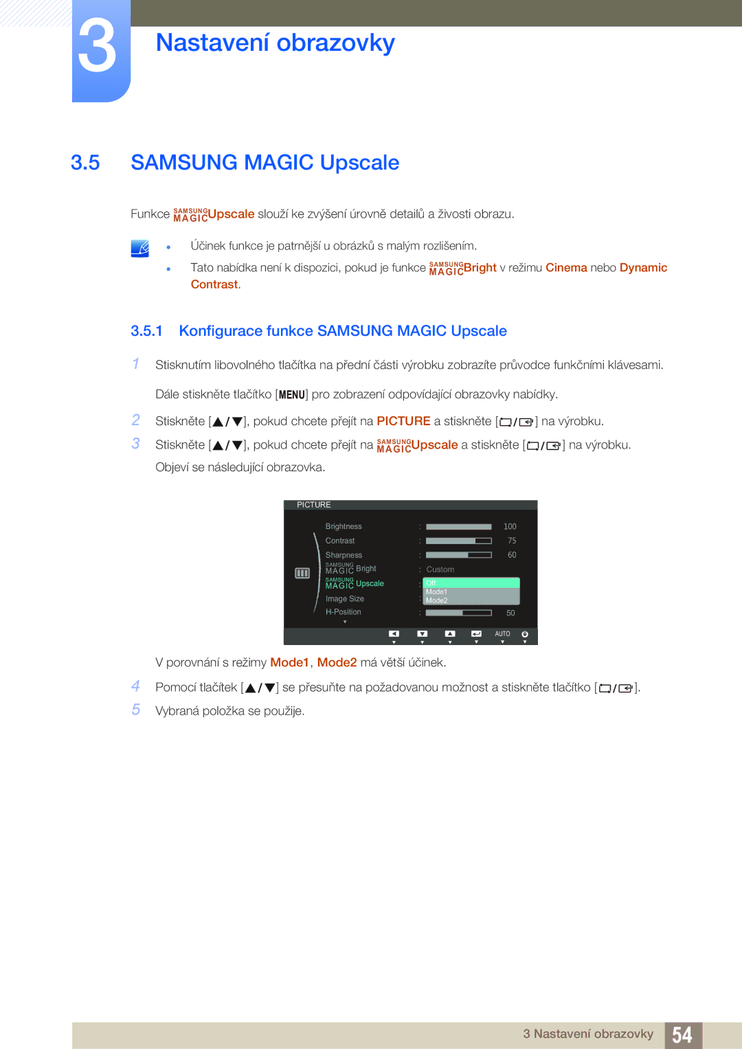 Samsung LS22C150NS/EN, LS22B150NS/EN manual Konfigurace funkce Samsung Magic Upscale 