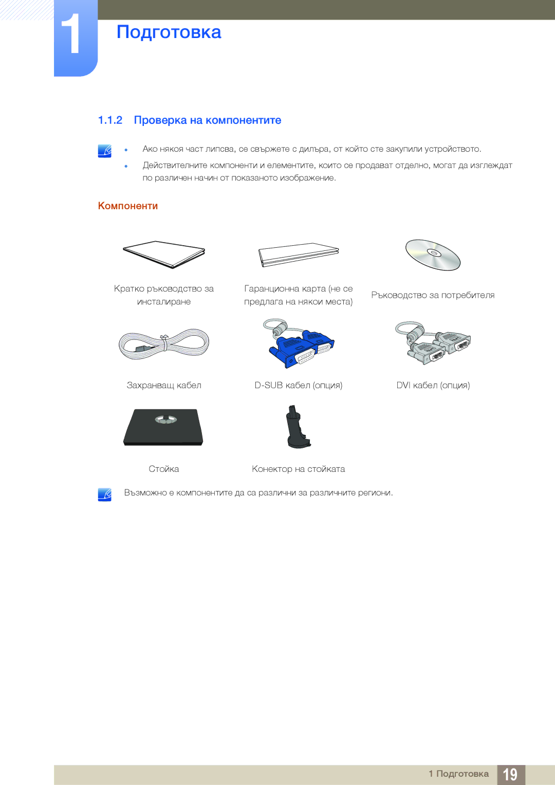 Samsung LS19C20KBR/EN, LS22C20KBSZ/EN, LS19C20KNS/EN, LS19C20KNY/EN, LS22C20KNY/EN 2 Проверка на компонентите, Компоненти 