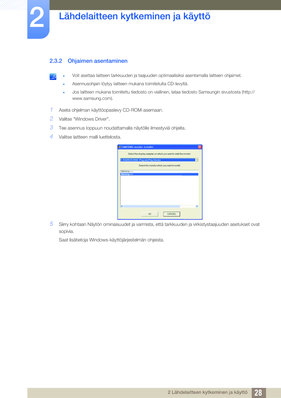 Samsung LS22C20KBSZ/EN, LS19C20KNW/EN, LS24C20KBL/EN, LS22C20KBS/EN manual Ohjaimen asentaminen 