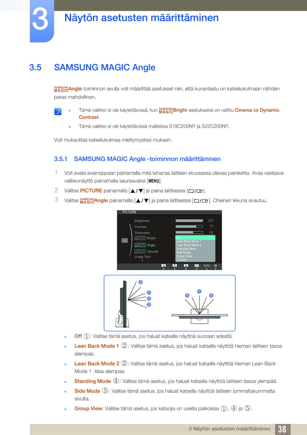 Samsung LS24C20KBL/EN, LS22C20KBSZ/EN, LS19C20KNW/EN, LS22C20KBS/EN manual Samsung Magic Angle -toiminnon määrittäminen 