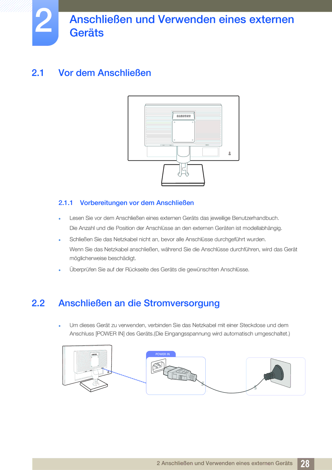 Samsung LS22C20KBSZ/EN, LS19C20KNY/EN, LS24C20KBL/EN AnschließenGeräts und Verwenden eines externen, Vor dem Anschließen 