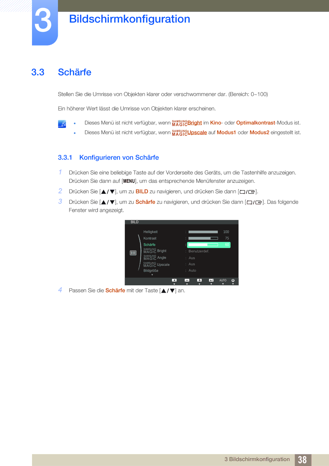 Samsung LS24C20KBL/EN, LS22C20KBSZ/EN, LS19C20KNY/EN, LS22C20KBS/EN manual Konfigurieren von Schärfe 