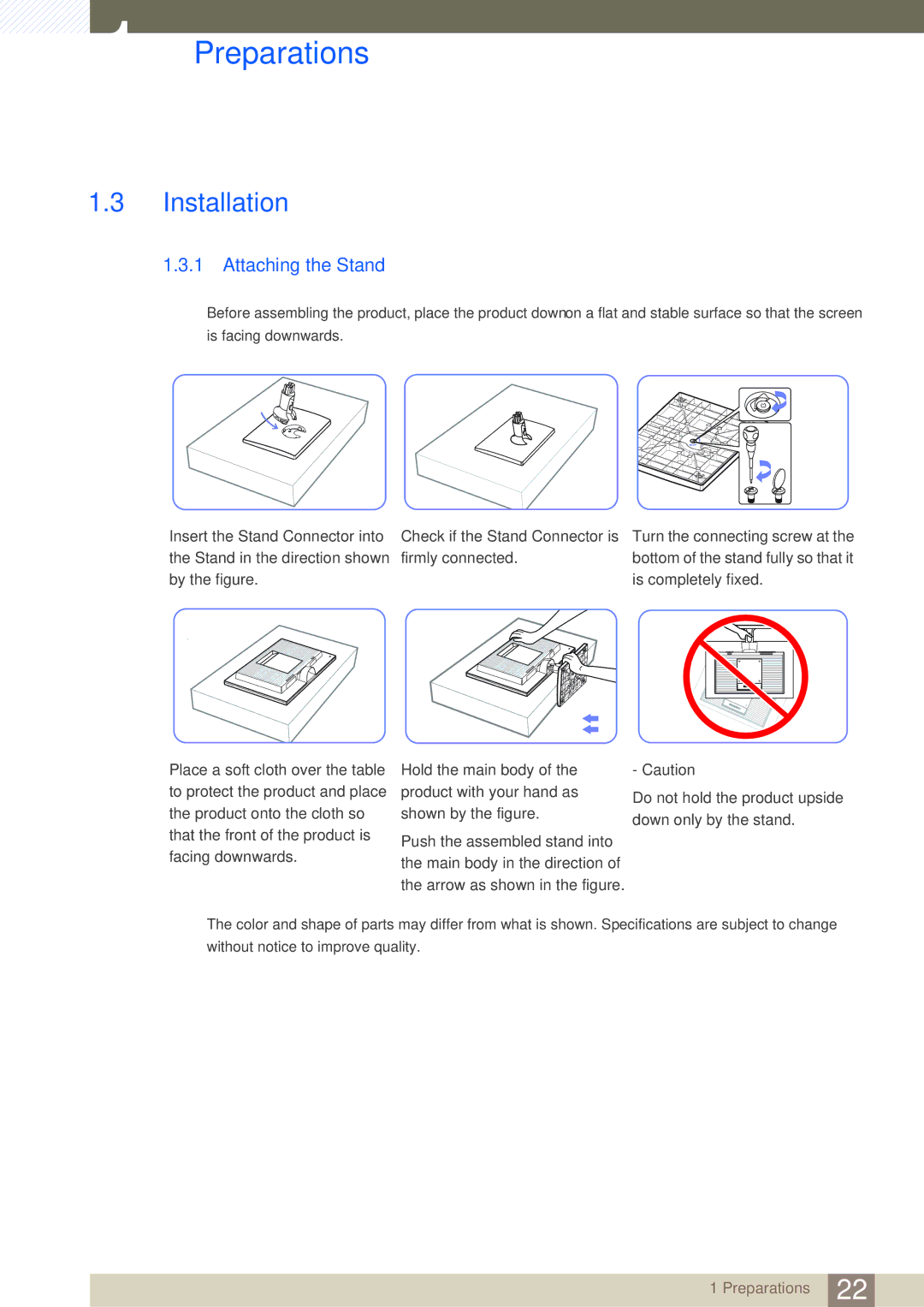 Samsung LS22C20KBS/CI, LS22C20KBSZ/EN, LS22C20KBSV/XJ, LS19C20KBRV/XJ, LS23C20KBSV/XJ manual Installation, Attaching the Stand 