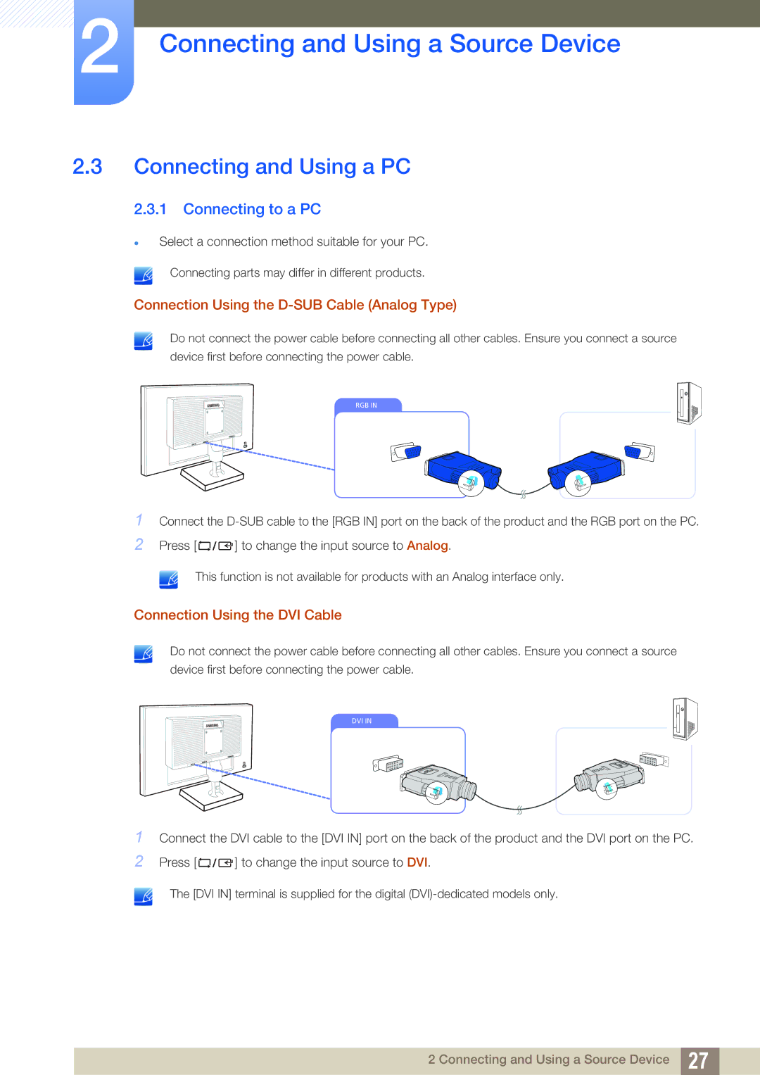 Samsung LS22C20KNS/CI, LS22C20KBSZ/EN, LS22C20KBSV/XJ, LS19C20KBRV/XJ manual Connecting and Using a PC, Connecting to a PC 