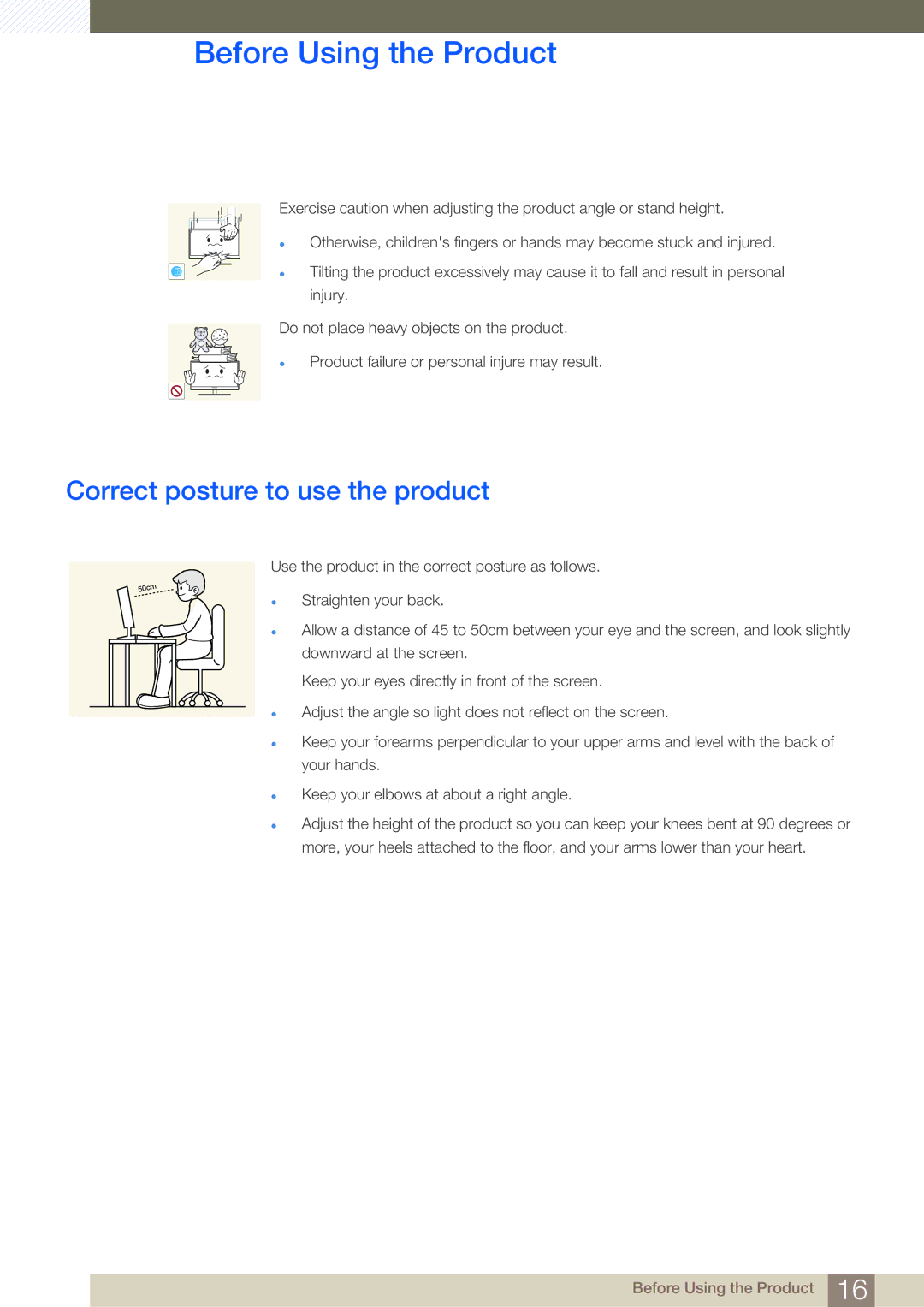 Samsung LS22C20ZNY/RU, LS22C20KBSZ/EN, LS22C20KBSV/XJ, LS19C20KBRV/XJ, LS23C20KBSV/XJ manual Correct posture to use the product 