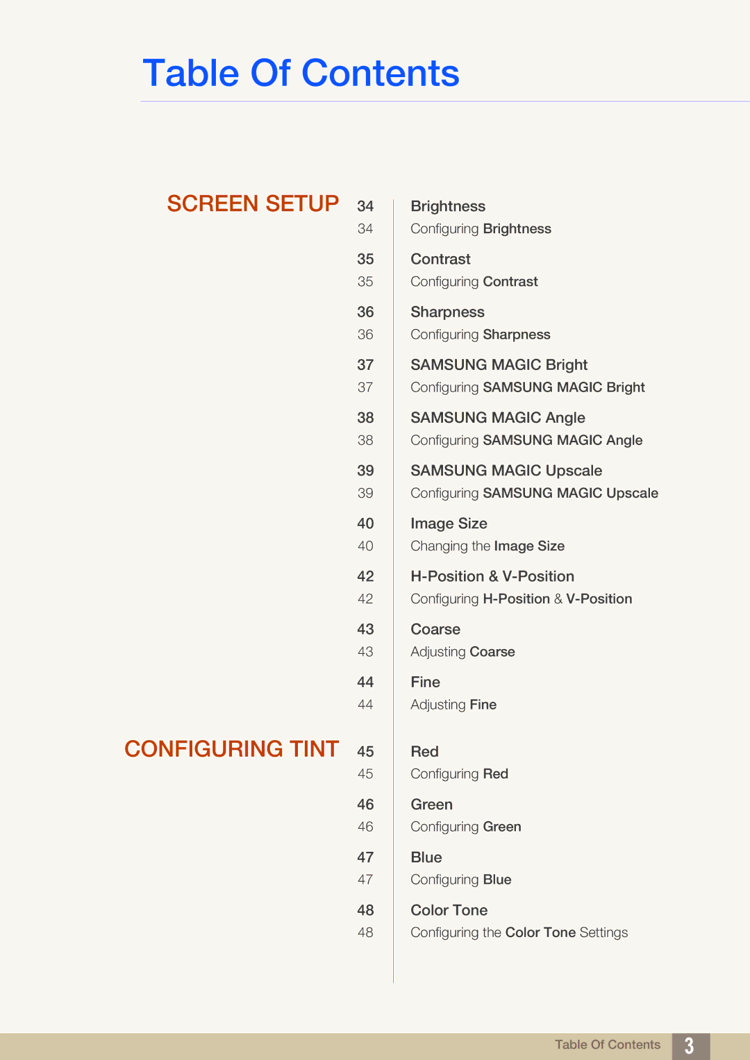 Samsung LS23C20KBSV/XJ, LS22C20KBSZ/EN, LS22C20KBSV/XJ, LS19C20KBRV/XJ, LS19C20KNS/EN manual Screen Setup Configuring Tint 