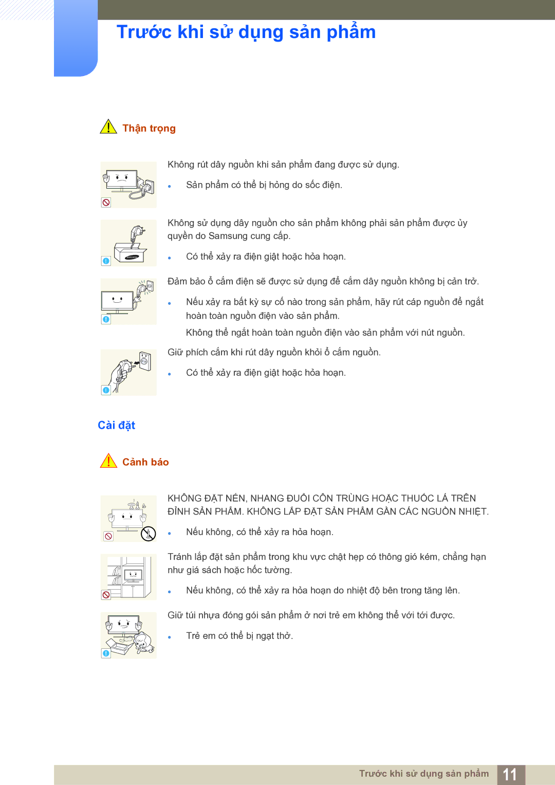 Samsung LS22C20KNY/XV manual Cài đặt, Thận trọng 