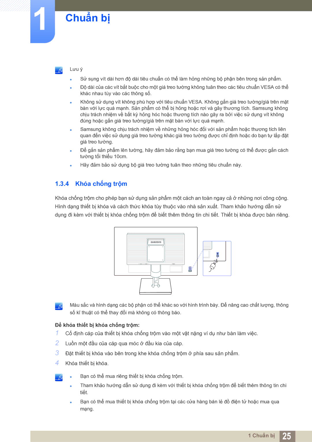 Samsung LS22C20KNY/XV manual 4 Khóa chống trộm, Để khóa thiết bị khóa chống trộm 