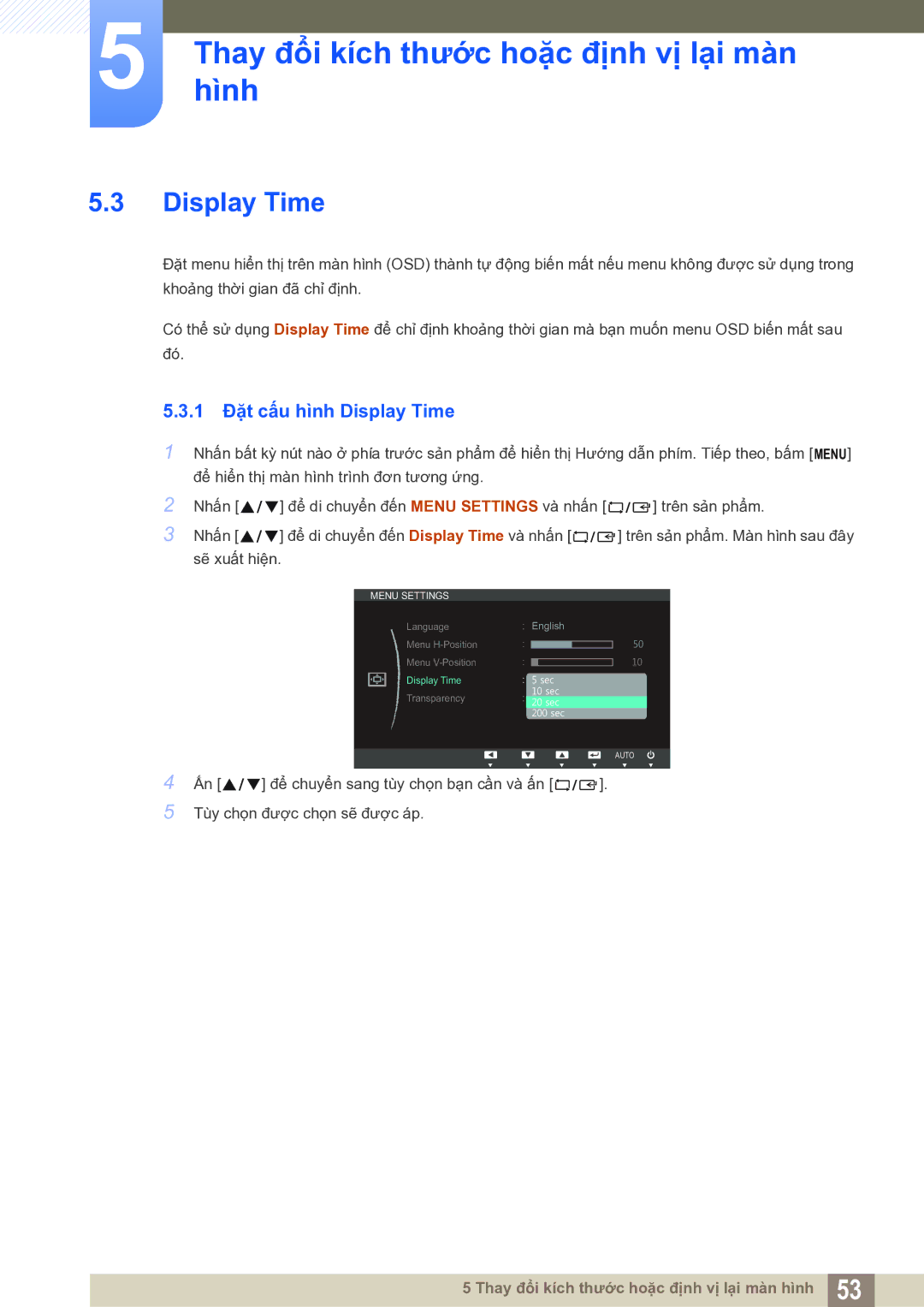 Samsung LS22C20KNY/XV manual 1 Đặt cấu hình Display Time 