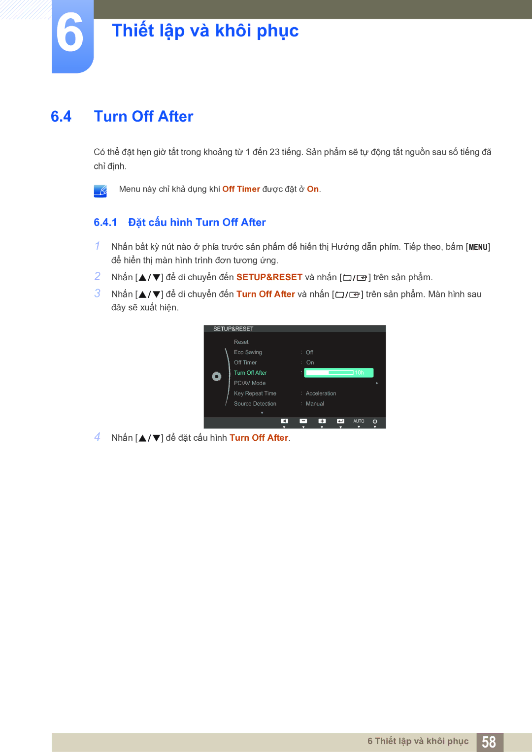 Samsung LS22C20KNY/XV manual 1 Đặt cấu hình Turn Off After 