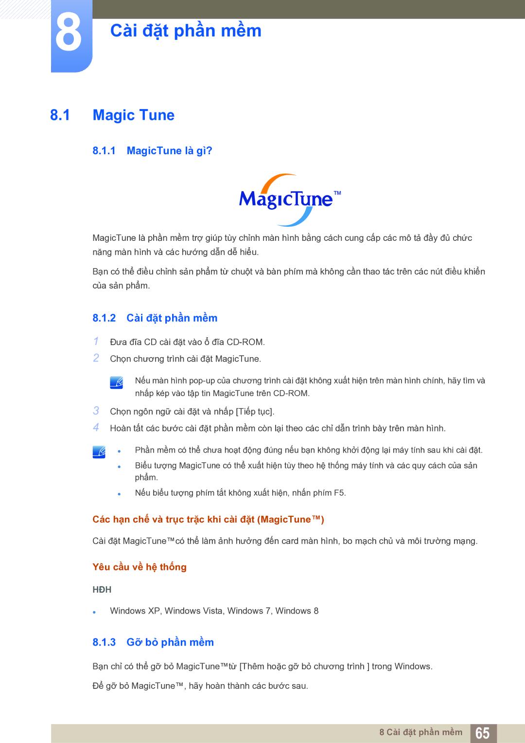 Samsung LS22C20KNY/XV manual Magic Tune, MagicTune là gì?, 2 Cài đặt phần mềm, 3 Gỡ bỏ phần mềm 