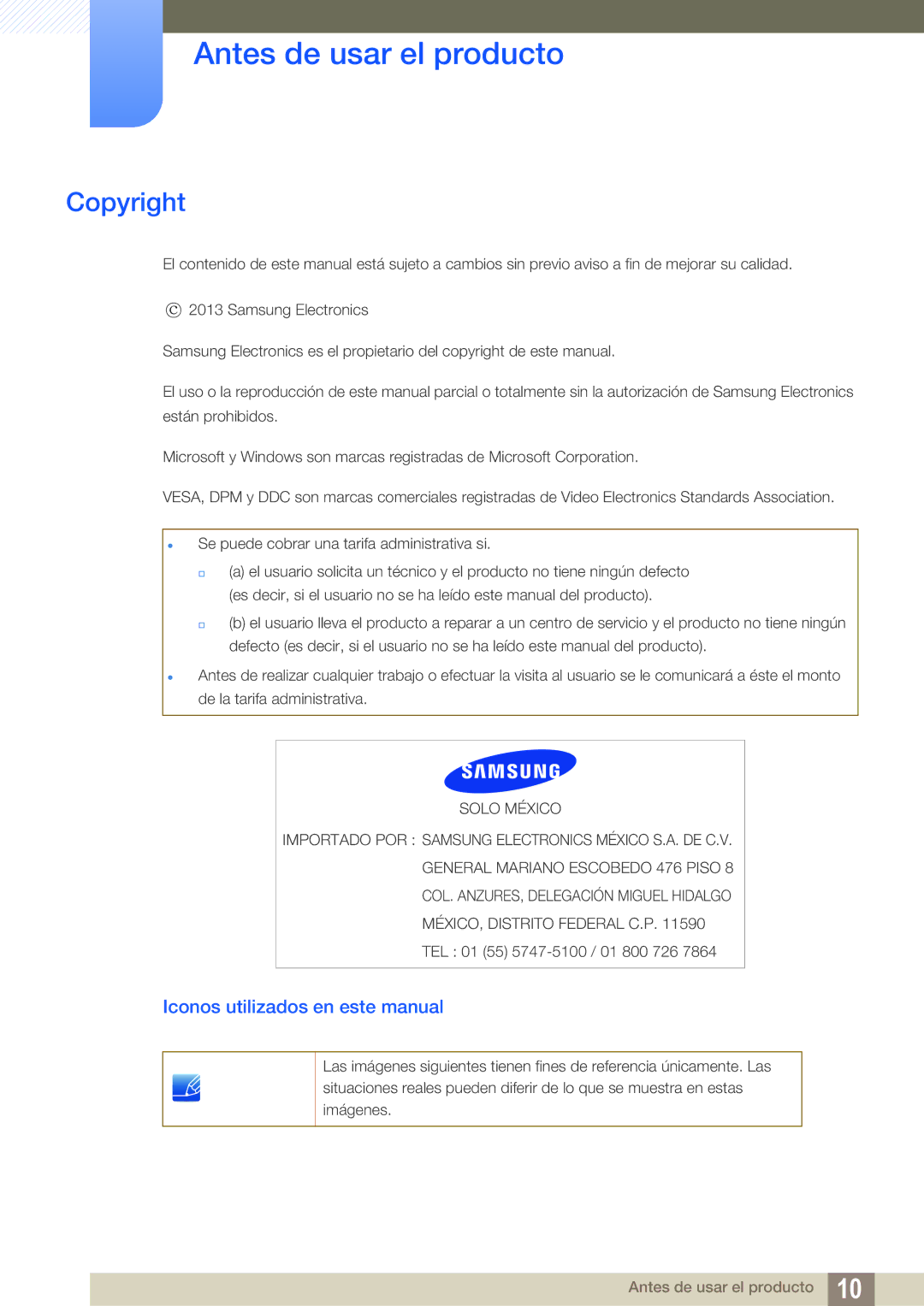 Samsung LS22C300BS/EN, LS20C300BL/EN, LS24C300HS/EN Antes de usar el producto, Copyright, Iconos utilizados en este manual 