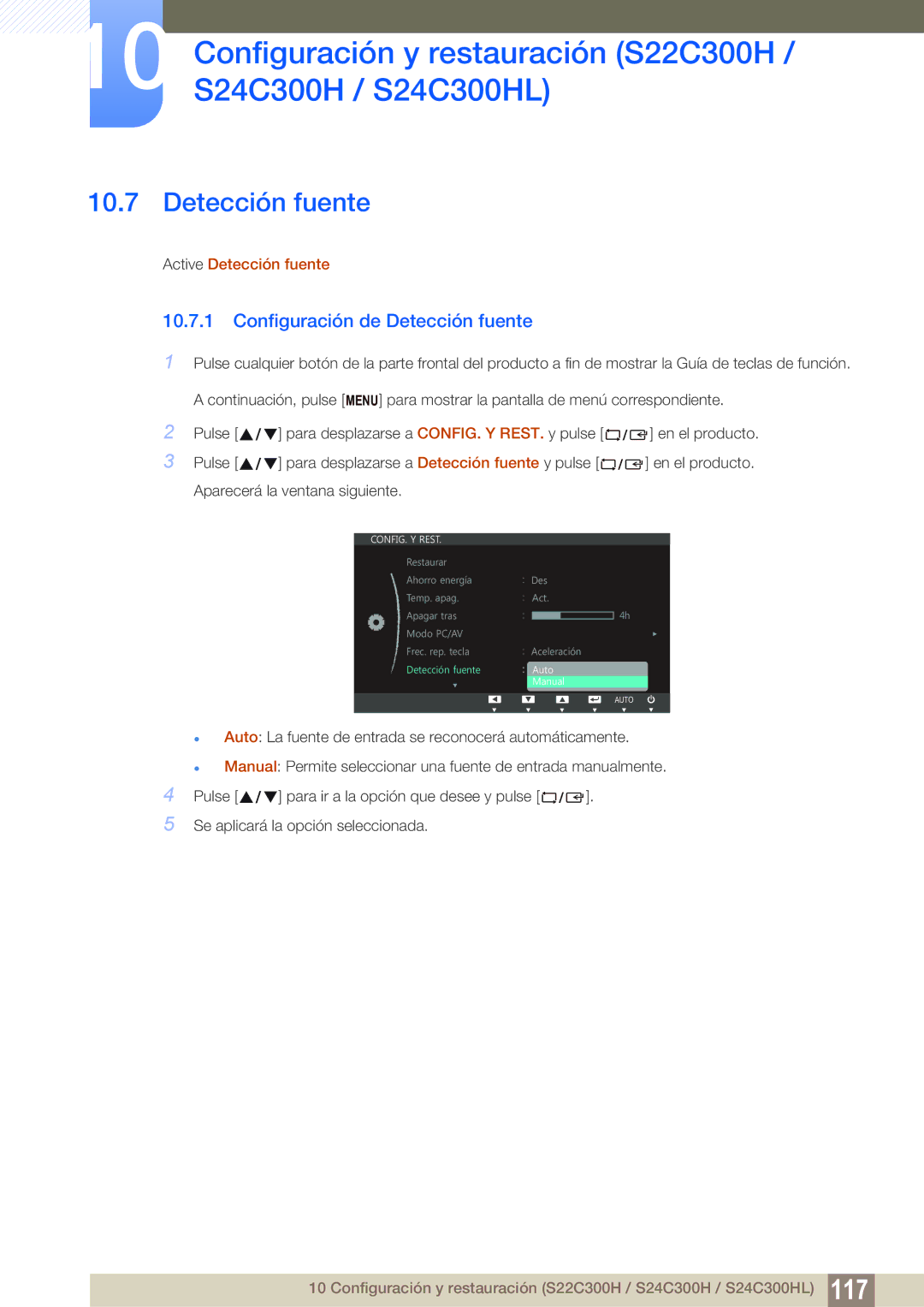 Samsung LS24C300HS/EN, LS22C300BS/EN, LS20C300BL/EN, LS22C300HS/EN, LS24B300HL/EN manual Detección fuente 