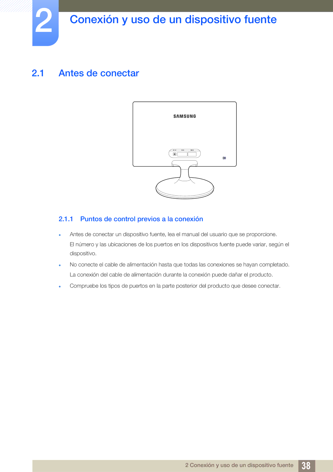 Samsung LS22C300HS/EN Conexión y uso de un dispositivo fuente, Antes de conectar, Puntos de control previos a la conexión 