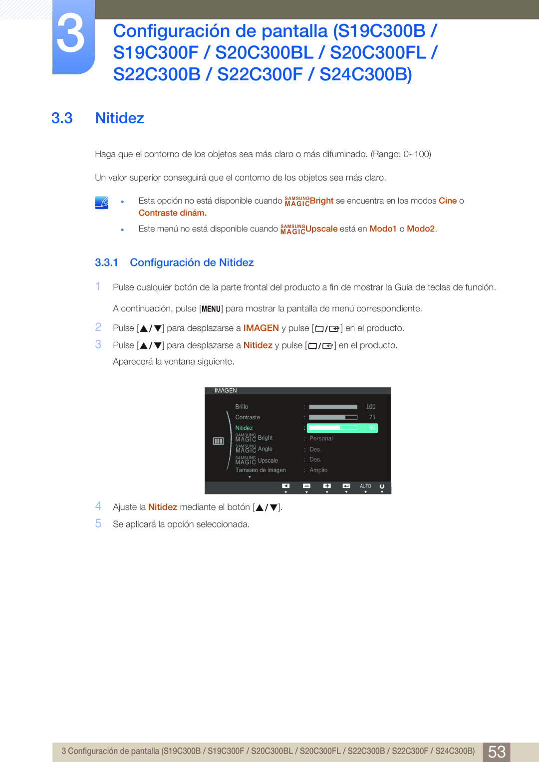 Samsung LS22C300HS/EN, LS22C300BS/EN, LS20C300BL/EN, LS24C300HS/EN, LS24B300HL/EN manual Configuración de Nitidez 