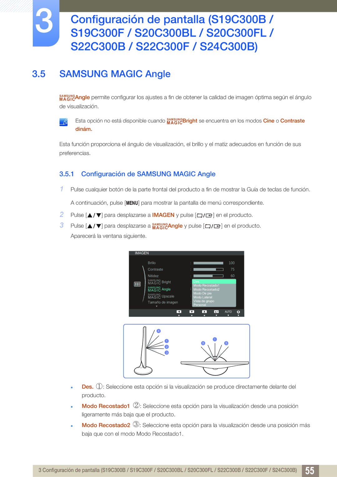 Samsung LS22C300BS/EN, LS20C300BL/EN, LS24C300HS/EN, LS22C300HS/EN, LS24B300HL/EN Configuración de Samsung Magic Angle 