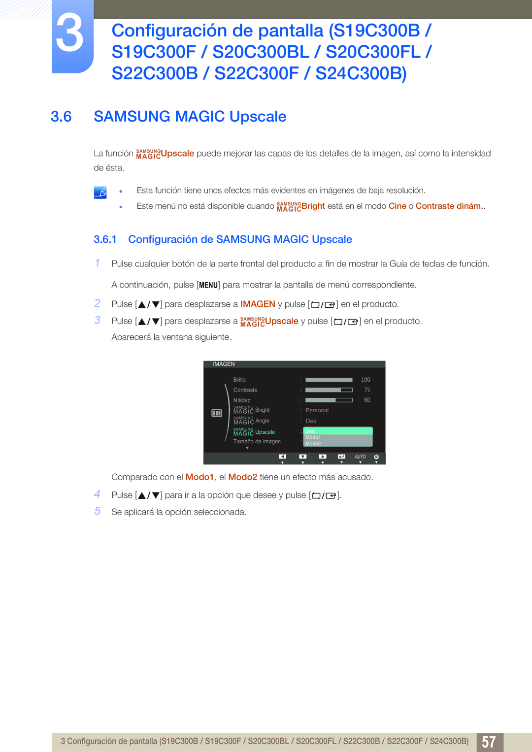 Samsung LS24C300HS/EN, LS22C300BS/EN, LS20C300BL/EN, LS22C300HS/EN, LS24B300HL/EN Configuración de Samsung Magic Upscale 