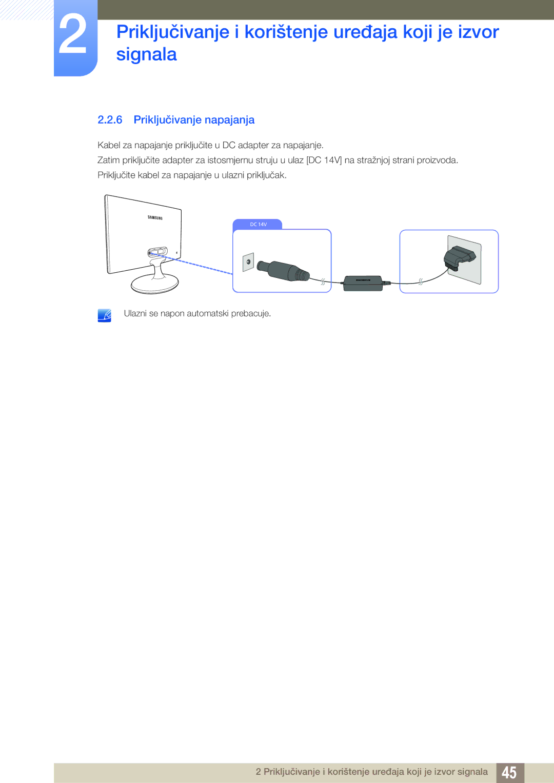 Samsung LS22C300BS/EN, LS20C300BL/EN, LS24C300HS/EN, LS22C300HS/EN, LS24B300HL/EN manual Priključivanje napajanja 