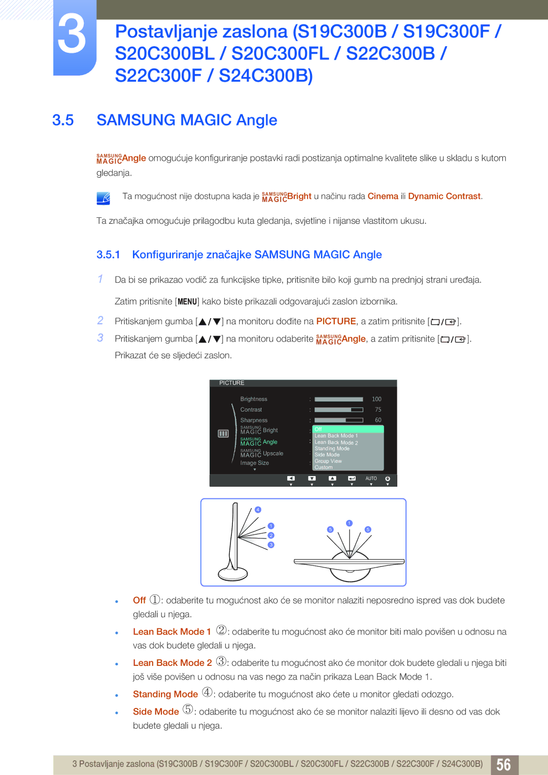 Samsung LS20C300BL/EN, LS22C300BS/EN, LS24C300HS/EN, LS22C300HS/EN manual Konfiguriranje značajke Samsung Magic Angle 