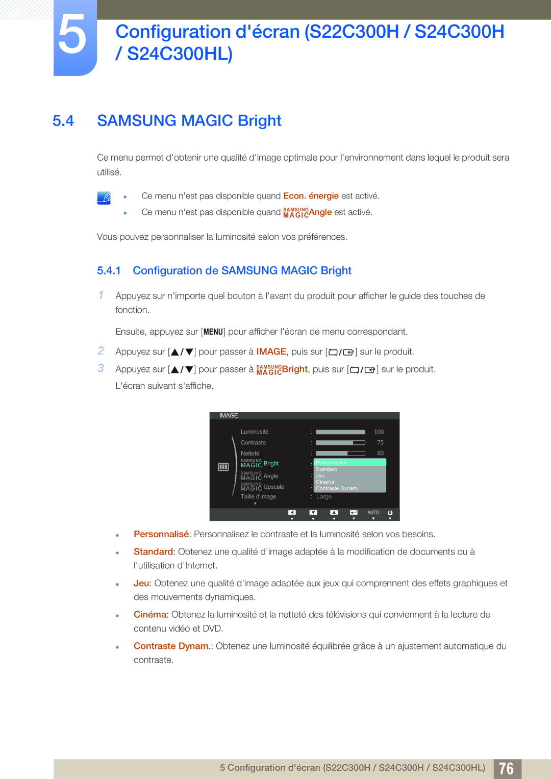 Samsung LS22C300HS/EN, LS22C300BS/EN, LS24B300HLZ/EN, LS20C300BL/EN, LS24C300HS/EN manual Configuration de Samsung Magic Bright 