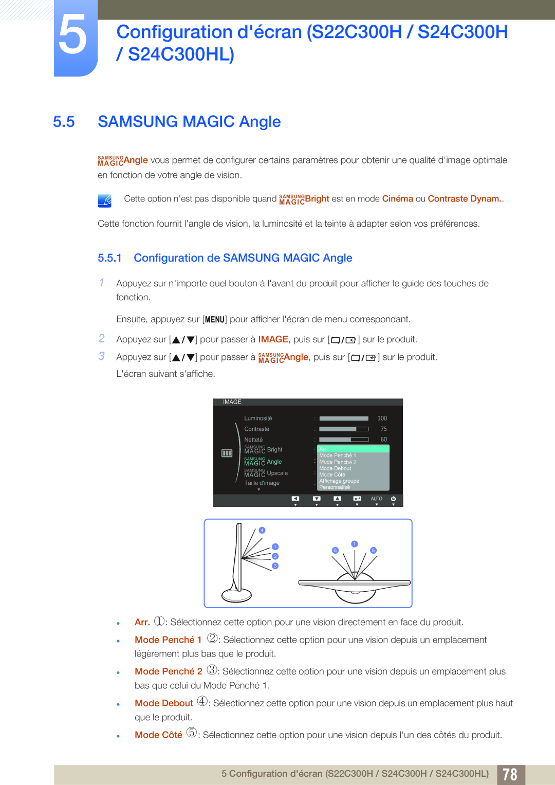 Samsung LS22C300BS/EN, LS24B300HLZ/EN, LS20C300BL/EN, LS24C300HS/EN, LS22C300HS/EN manual Configuration de Samsung Magic Angle 