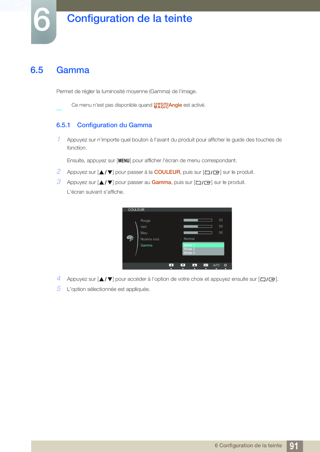 Samsung LS24B300HLZ/EN, LS22C300BS/EN, LS20C300BL/EN, LS24C300HS/EN, LS22C300HS/EN, LS24B300HL/EN Configuration du Gamma 