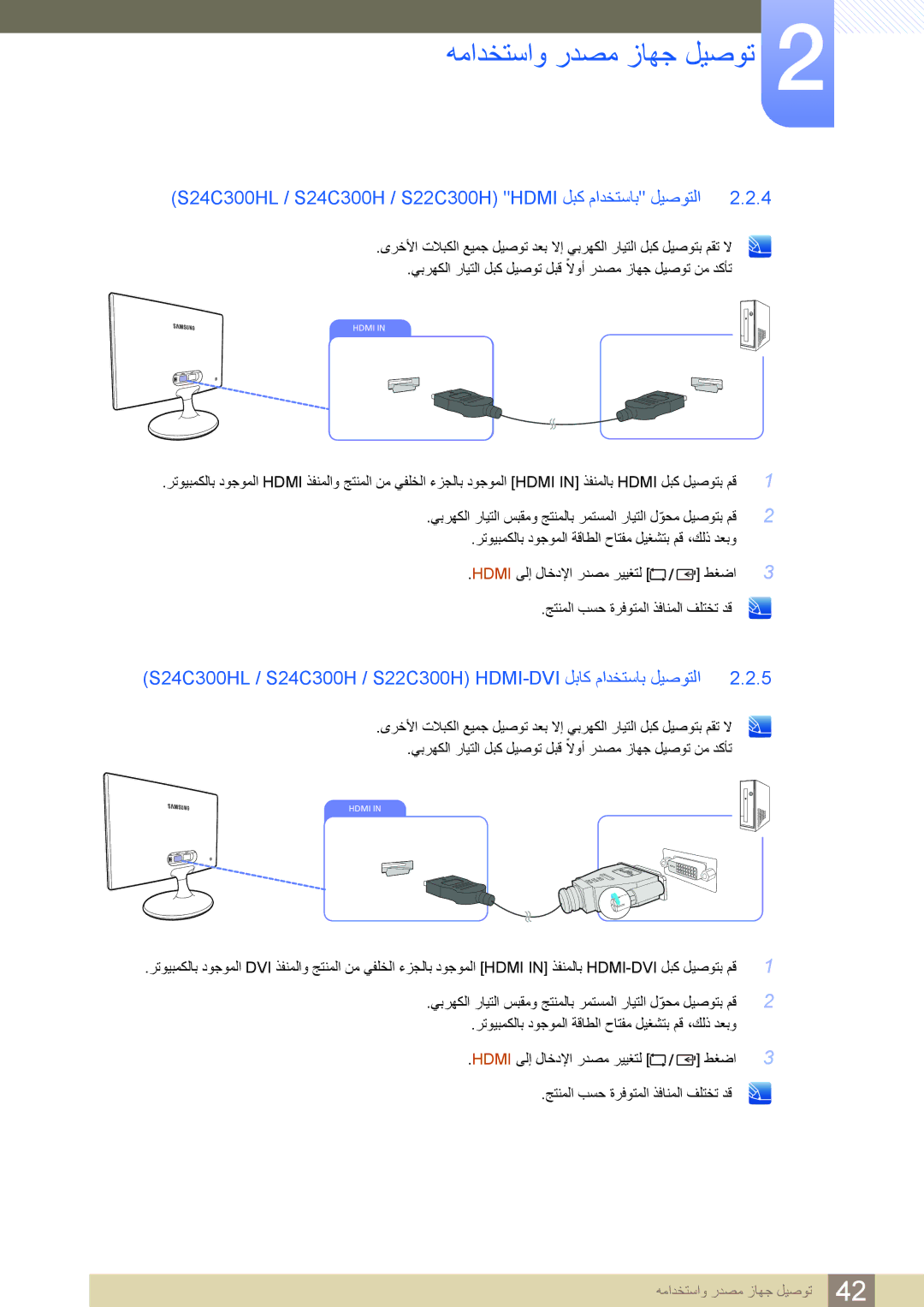 Samsung LS24B300HL/ZN, LS22C300BS/ZR, LS24C300HL/ZR, LS20C300BL/ZR S24C300HL / S24C300H / S22C300H Hdmi ﻞﺒﻛ ﻡﺍﺪﺨﺘﺳﺎﺑ ﻞﻴﺻﻮﺘﻟﺍ 