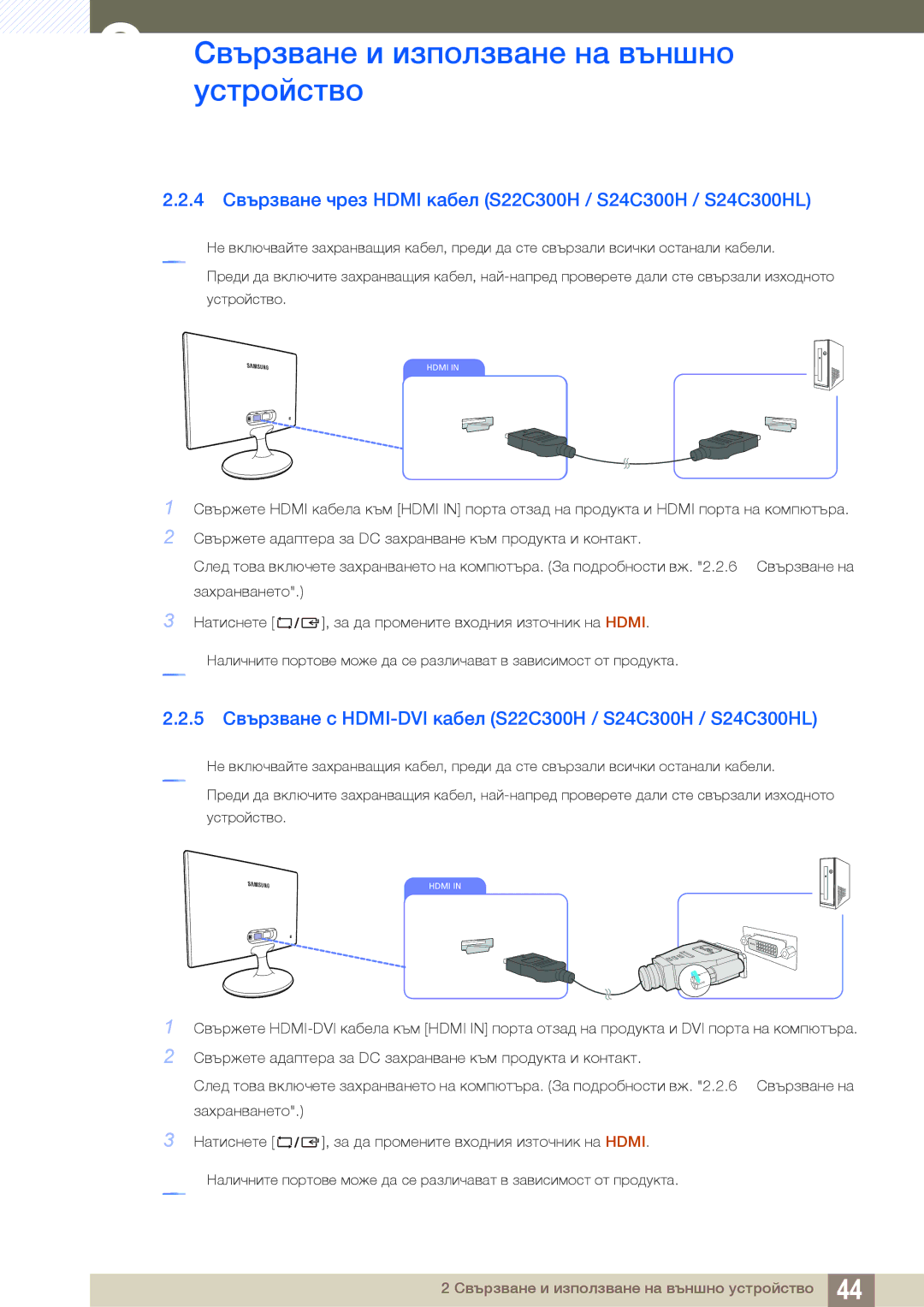 Samsung LS22C300HS/EN, LS24B300HL/EN manual 4 Свързване чрез Hdmi кабел S22C300H / S24C300H / S24C300HL 