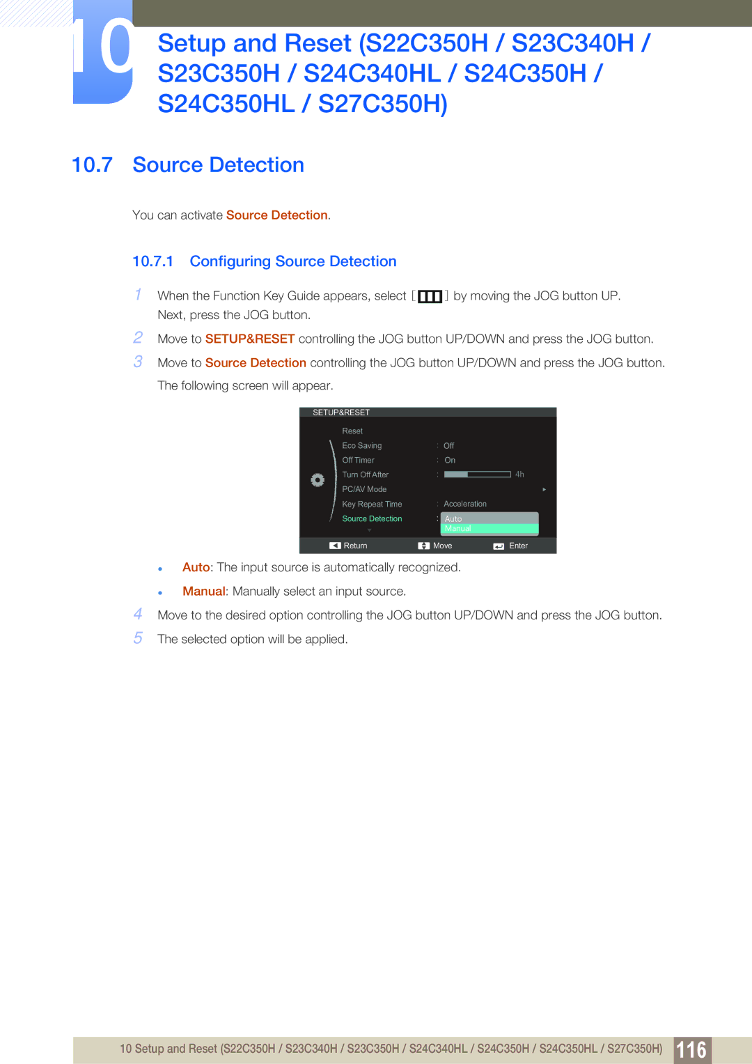 Samsung LS23C350HSMXV, LS22C350HS/EN, LS24C350HS/EN, LS23C350HS/EN, LS27C350HS/EN, LS22D300NY/EN manual Source Detection 