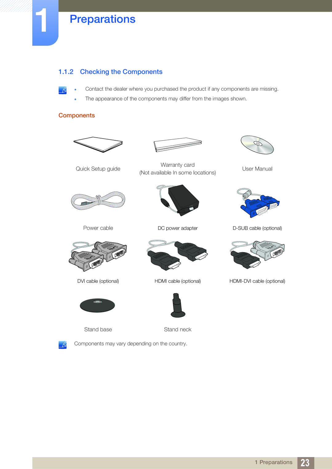 Samsung LS23C350BS/KZ, LS22C350HS/EN, LS24C350HS/EN, LS23C350HS/EN, LS27C350HS/EN, LS22D300NY/EN manual Checking the Components 