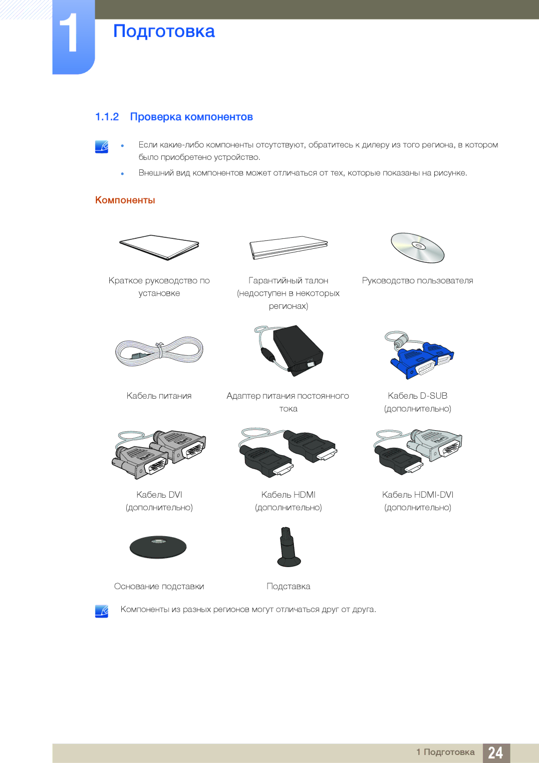 Samsung LS23C350BS/CI, LS22C350HS/EN, LS24C350HS/EN, LS23C350HS/EN, LS27C350HS/EN manual 2 Проверка компонентов, Компоненты 