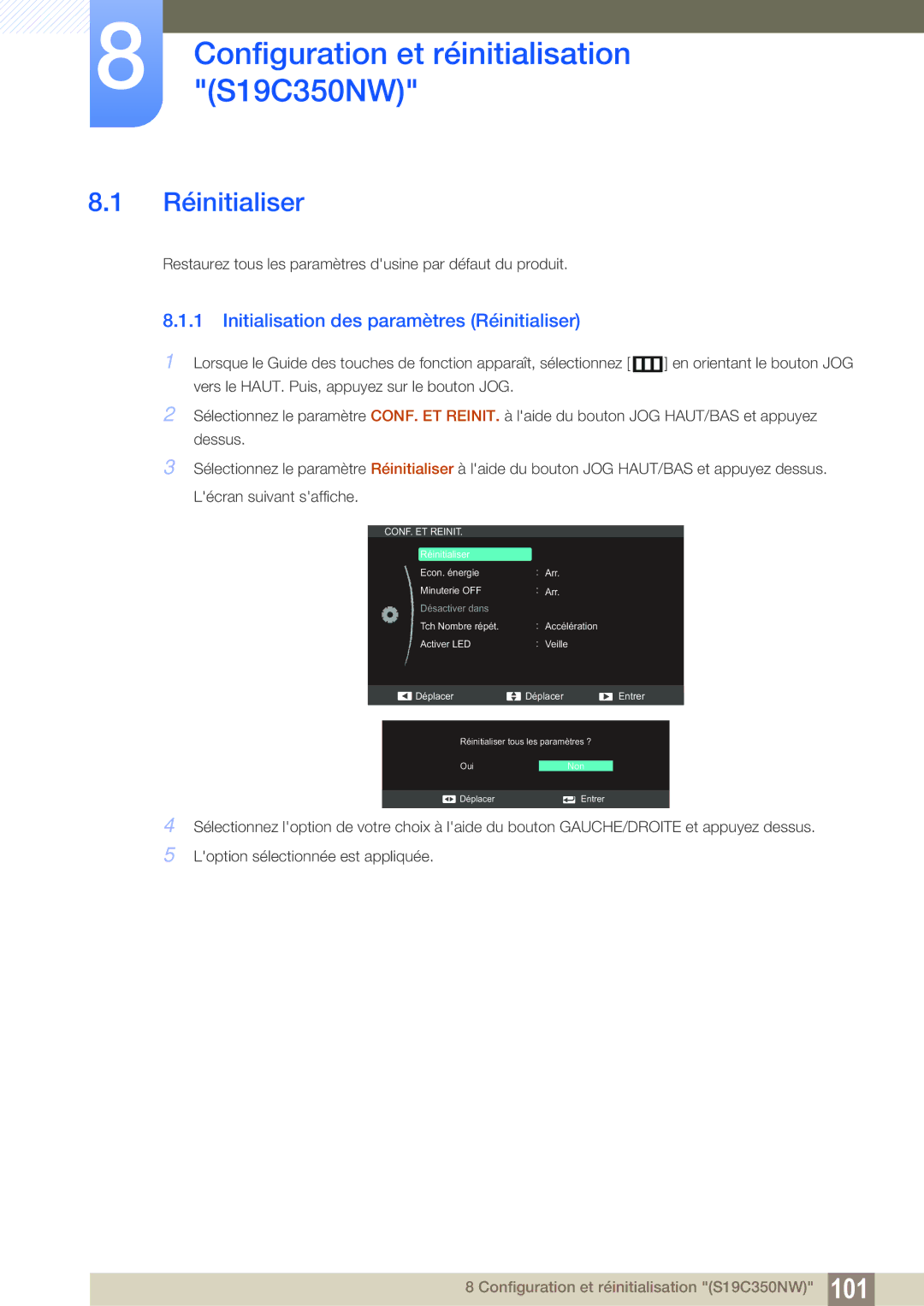 Samsung LS24C350HS/EN, LS22C350HS/EN, LS23C350HS/EN manual Configuration et réinitialisation S19C350NW, Réinitialiser 