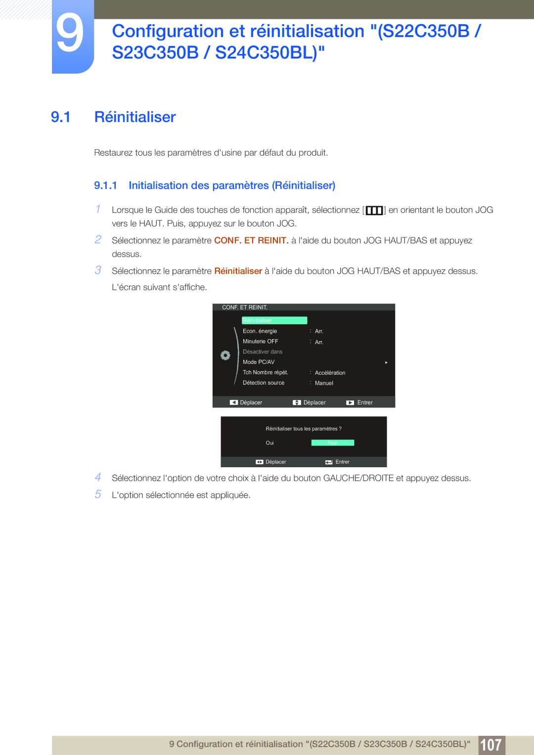 Samsung LS23C350HS/EN, LS22C350HS/EN, LS24C350HS/EN, LS27C350HS/EN, LS22D300NY/EN manual Réinitialiser 