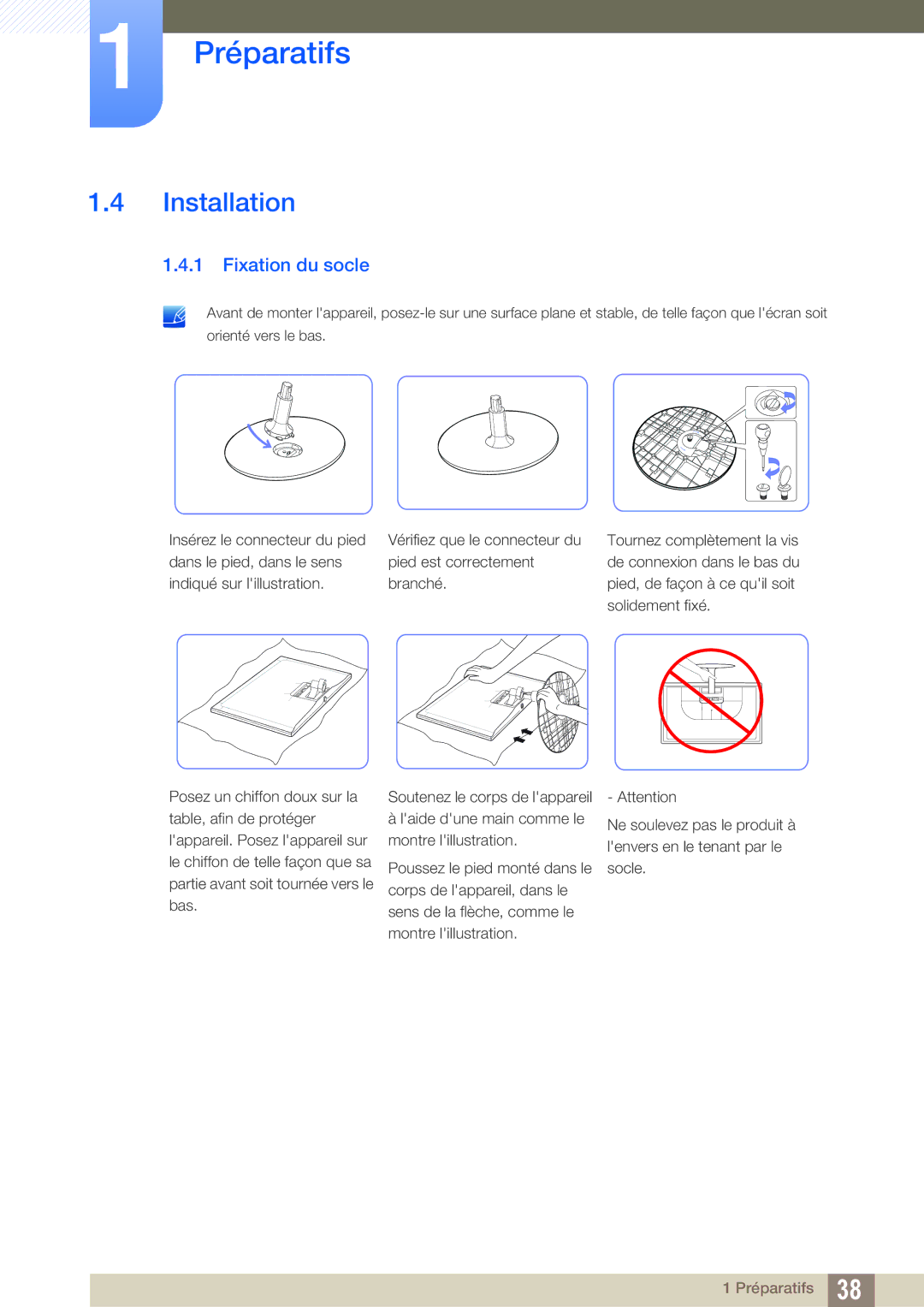 Samsung LS27C350HS/EN, LS22C350HS/EN, LS24C350HS/EN, LS23C350HS/EN, LS22D300NY/EN manual Installation, Fixation du socle 