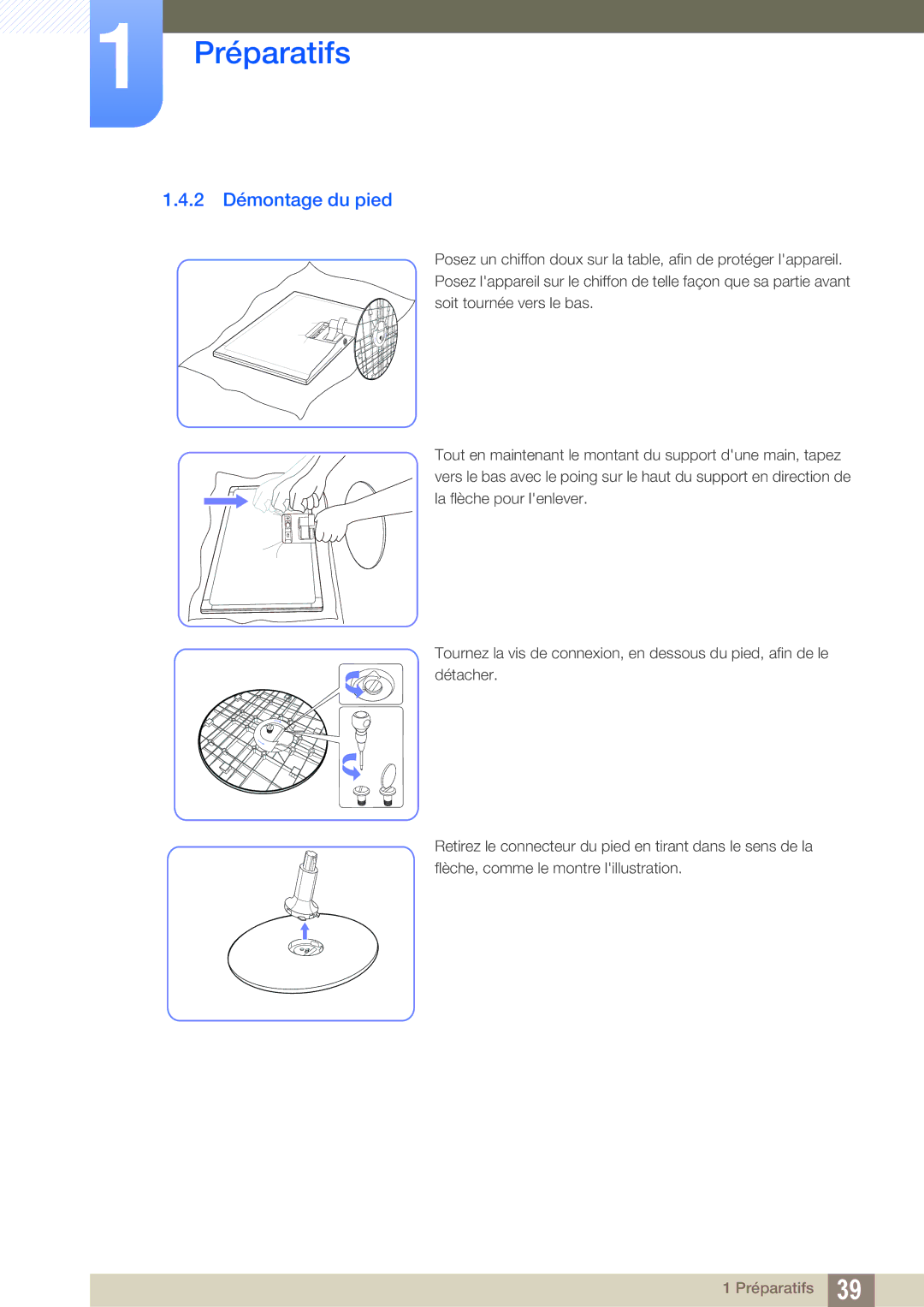 Samsung LS22D300NY/EN, LS22C350HS/EN, LS24C350HS/EN, LS23C350HS/EN, LS27C350HS/EN manual 2 Démontage du pied 