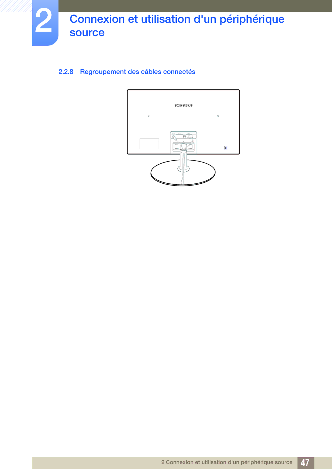 Samsung LS23C350HS/EN, LS22C350HS/EN, LS24C350HS/EN, LS27C350HS/EN, LS22D300NY/EN manual Regroupement des câbles connectés 