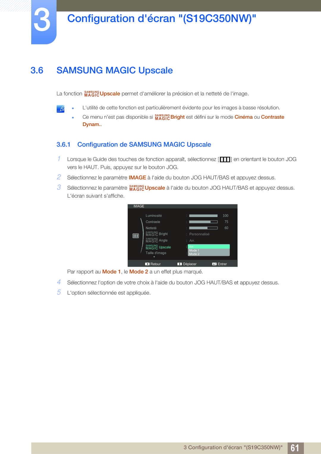 Samsung LS24C350HS/EN, LS22C350HS/EN, LS23C350HS/EN, LS27C350HS/EN, LS22D300NY/EN Configuration de Samsung Magic Upscale 