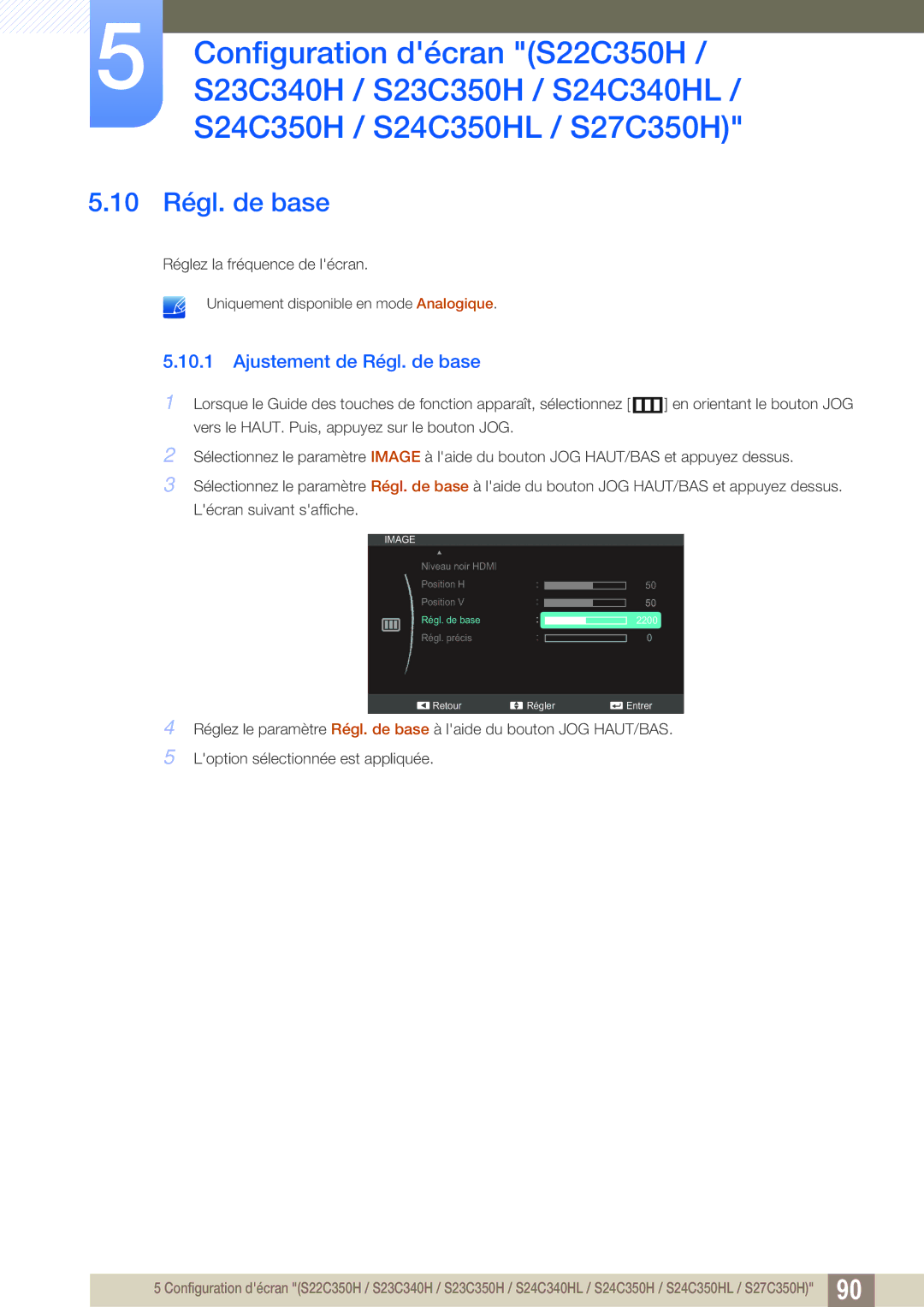 Samsung LS22C350HS/EN, LS24C350HS/EN, LS23C350HS/EN, LS27C350HS/EN manual 10 Régl. de base, Ajustement de Régl. de base 