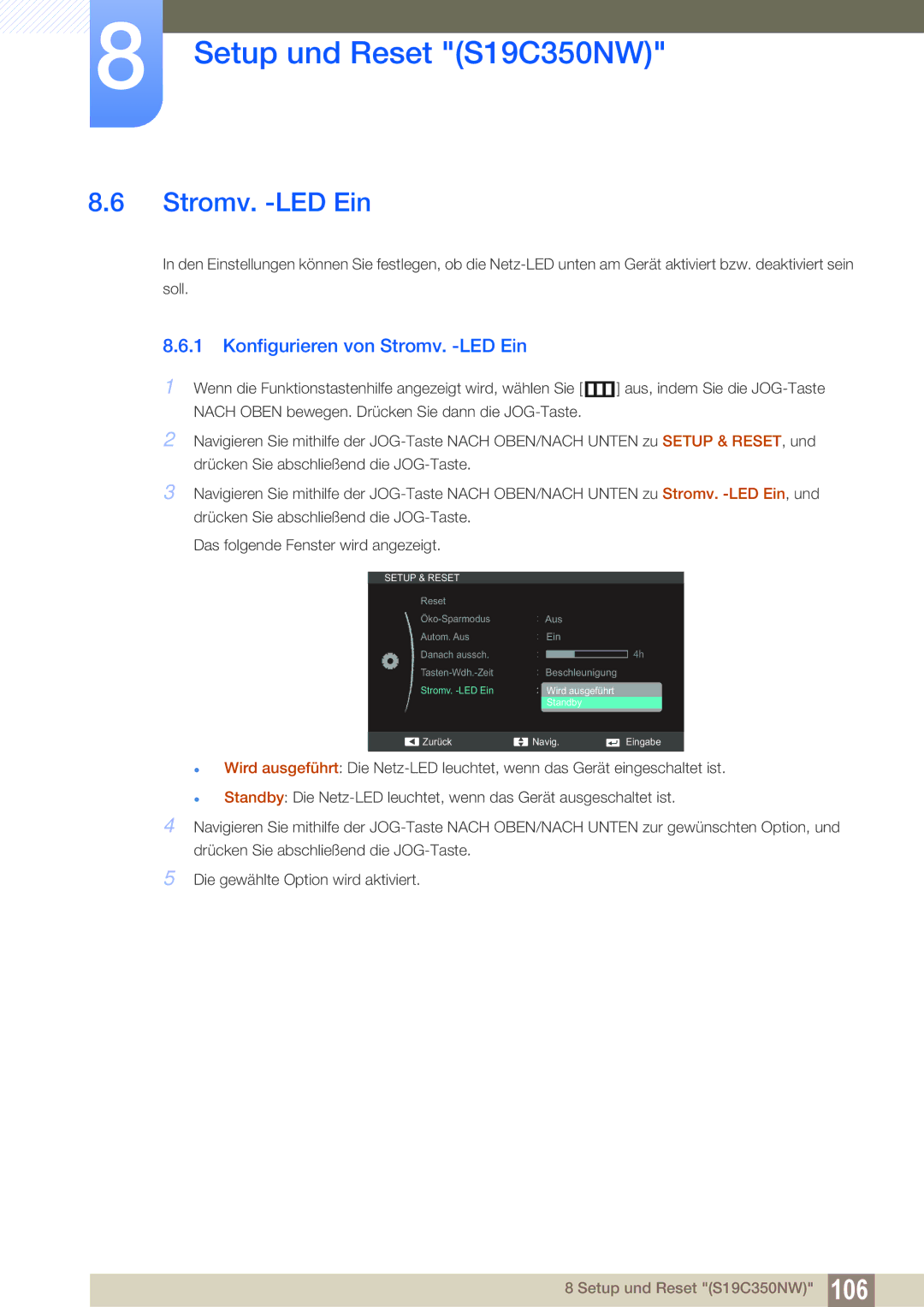 Samsung LS24C350HS/EN, LS22C350HS/EN, LS23C350HS/EN, LS27C350HS/EN, LS22D300NY/EN manual Konfigurieren von Stromv. -LED Ein 