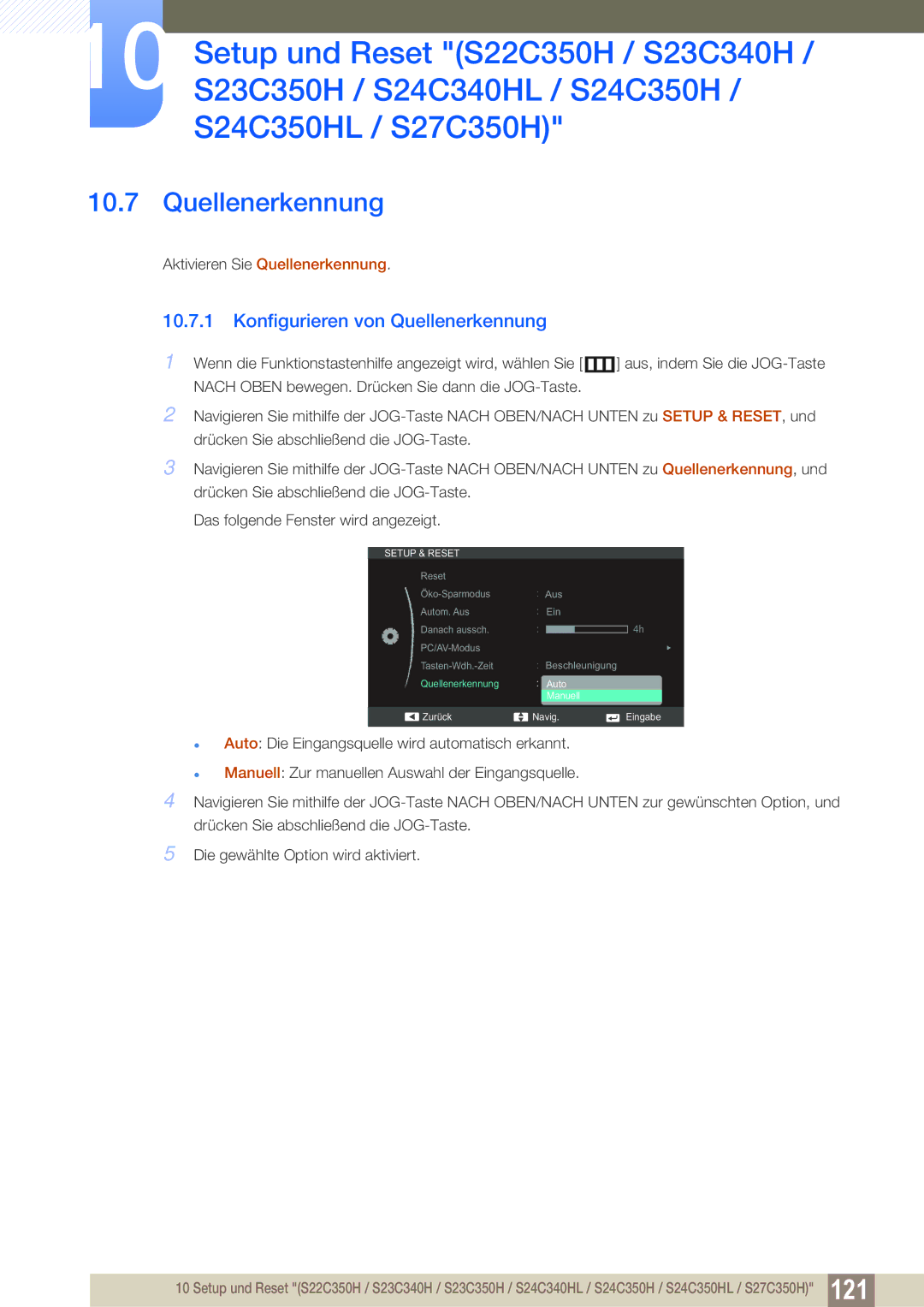 Samsung LS24C350HS/EN, LS22C350HS/EN, LS23C350HS/EN, LS27C350HS/EN, LS22D300NY/EN manual Quellenerkennung 