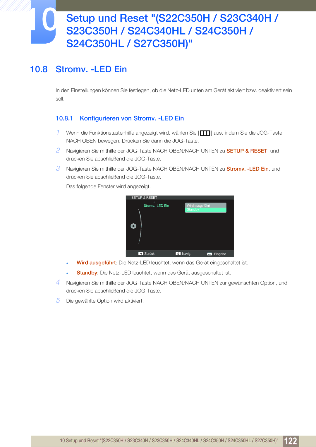 Samsung LS23C350HS/EN, LS22C350HS/EN, LS24C350HS/EN, LS27C350HS/EN, LS22D300NY/EN manual Stromv. -LED Ein 