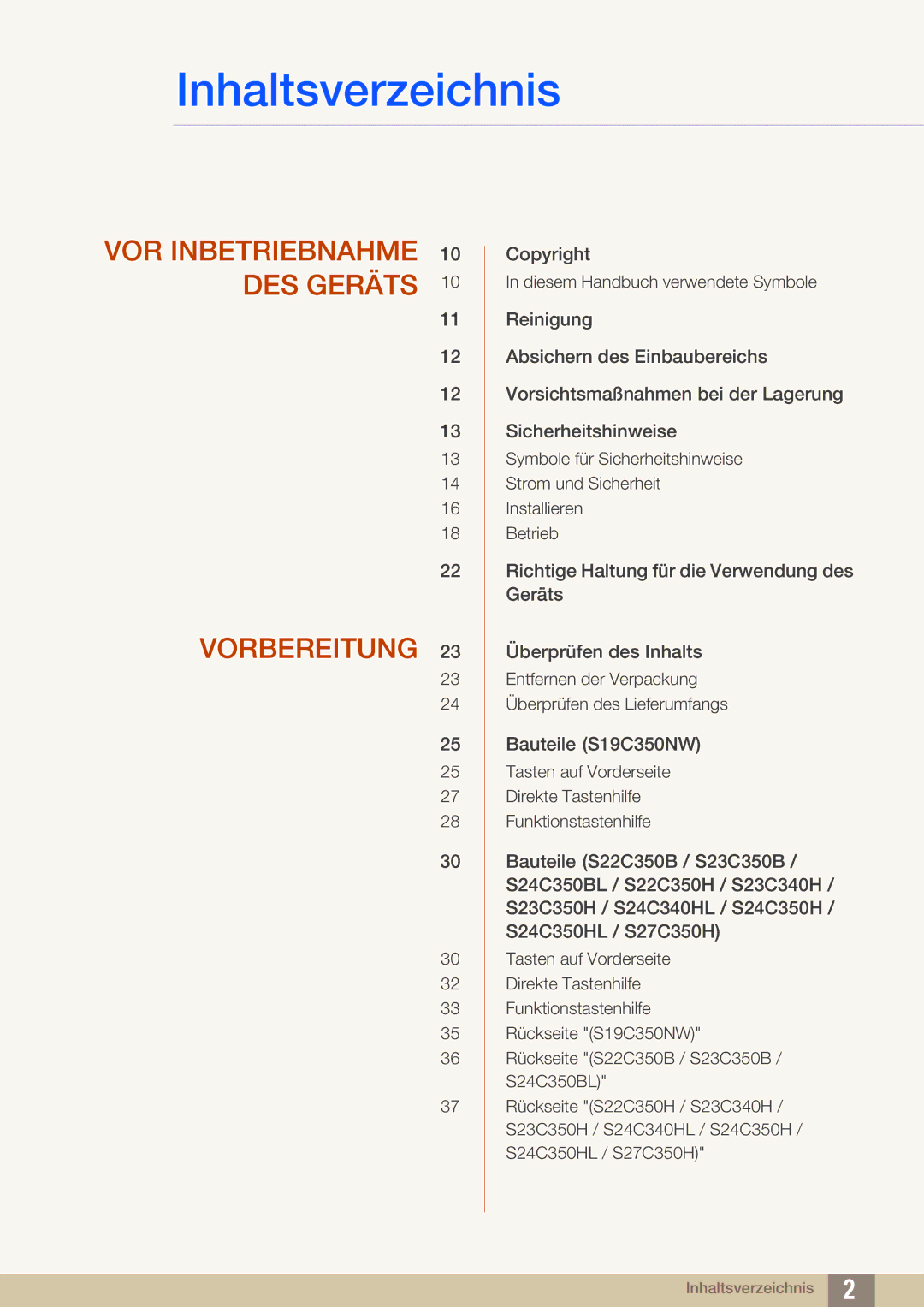 Samsung LS23C350HS/EN, LS22C350HS/EN, LS24C350HS/EN, LS27C350HS/EN, LS22D300NY/EN manual Inhaltsverzeichnis 