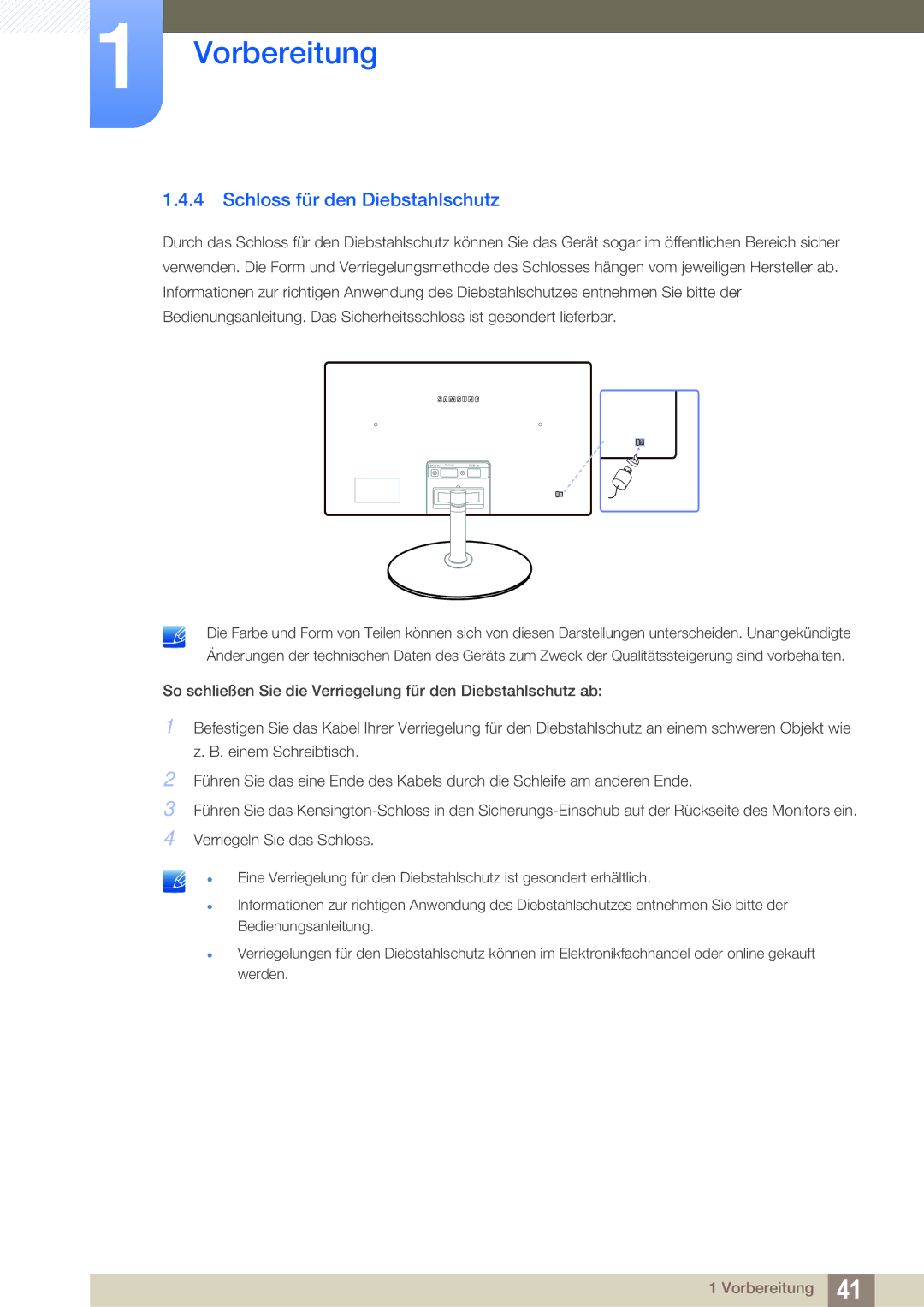 Samsung LS24C350HS/EN, LS22C350HS/EN, LS23C350HS/EN, LS27C350HS/EN, LS22D300NY/EN manual Schloss für den Diebstahlschutz 